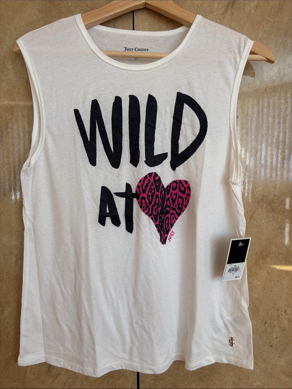 Juicy Couture White Graphic Tank with Pink Leopard Heart Size M